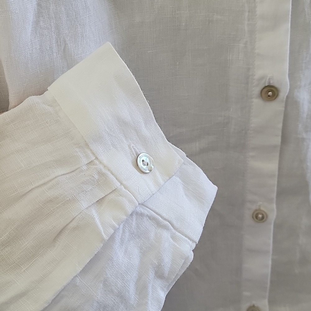 Eileen Fisher Organic Handkerchief Linen Mandarin Collar Shirt - Picture 14 of 15